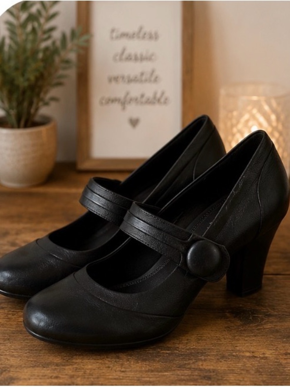 Clarks Bendables Black Leather Mary Jane Heels Pumps Size 8.5